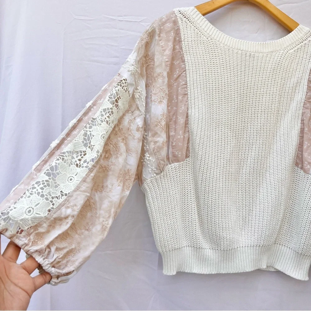 ANTHROPOLOGIE | PILCRO MARTINE PEASANT SLEEVE SWEATER BLOUSE PINK CREAM XL - Picture 7 of 10
